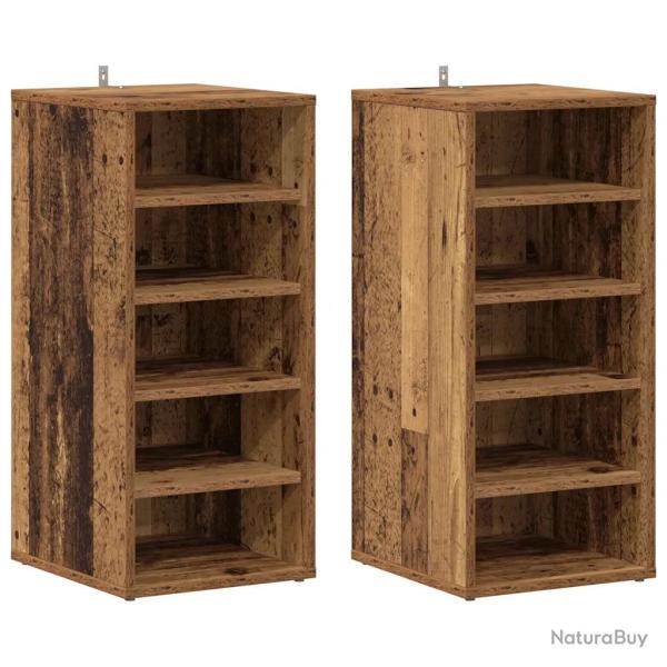 Lot de 2 armoires � chaussures avec 5 �tag�res ouvertes 32 x 35 x 70 cm en bois d'ing�nierie vieux