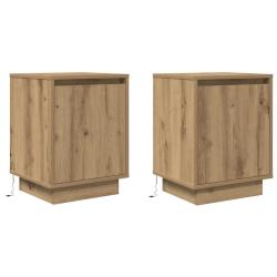 Lot de 2 armoires de chevet avec lumi&egrave;res LED rangement 38 x 34 x 50 cm en bois d'ing&eacute;nierie ch&ecirc;ne