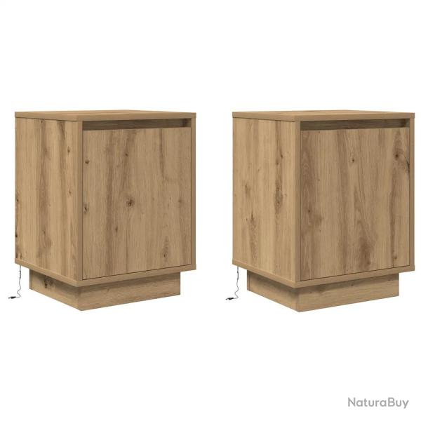 Lot de 2 armoires de chevet avec lumi�res LED rangement 38 x 34 x 50 cm en bois d'ing�nierie ch�ne