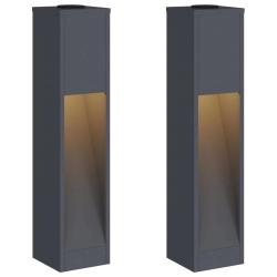 Lot de 2 lampes de chemin solaires autoportantes design moderne 18 x 18 x 80 cm en acier anthracite