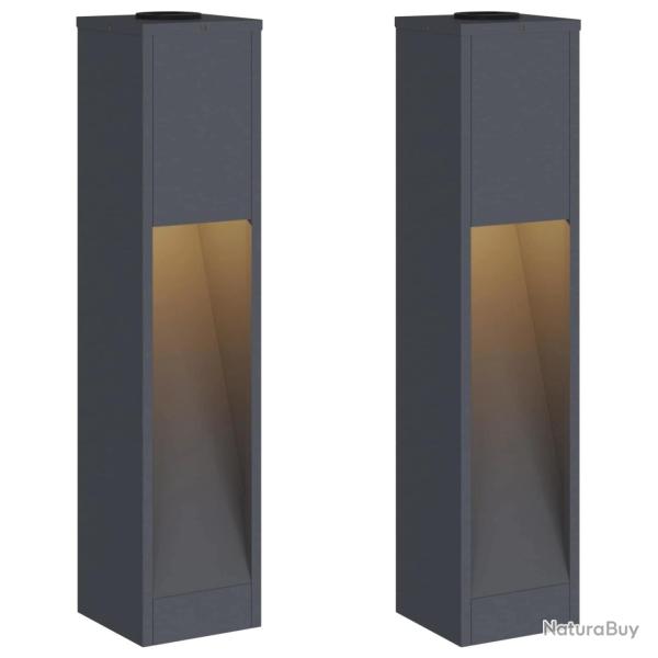 Lot de 2 lampes de chemin solaires autoportantes design moderne 18 x 18 x 80 cm en acier anthracite