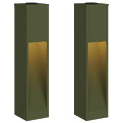 Lot de 2 lampes de chemin solaires modernes autoportantes 18 x 18 x 80 cm en acier vert olive 02_00