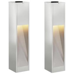 Lot de 2 lampes de chemin solaires modernes 18 x 18 x 80 cm fonctionnelles design argent&eacute; en acier