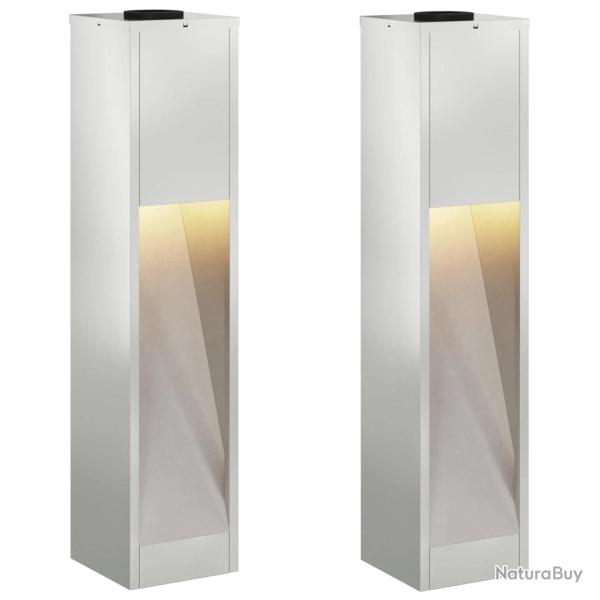 Lot de 2 lampes de chemin solaires modernes 18 x 18 x 80 cm fonctionnelles design argent� en acier