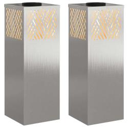 Lot de 2 lampes de chemin solaires modernes design rectangulaire 18 x 18 x 50 cm en acier inoxydabl