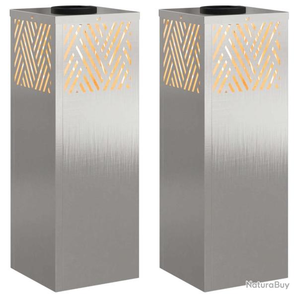 Lot de 2 lampes de chemin solaires modernes design rectangulaire 18 x 18 x 50 cm en acier inoxydabl