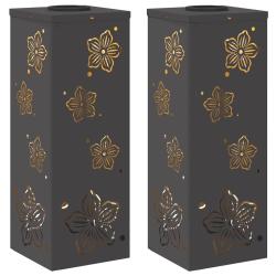 Lot de 2 lumi&egrave;res de chemin LED solaires design moderne jardin 18 x 18 x 50 cm en acier noir 02_005