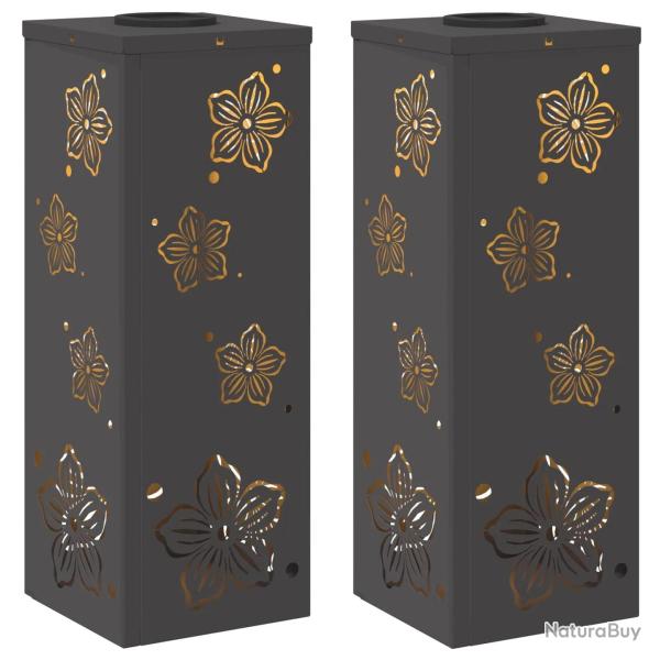 Lot de 2 lumi�res de chemin LED solaires design moderne jardin 18 x 18 x 50 cm en acier noir 02_005