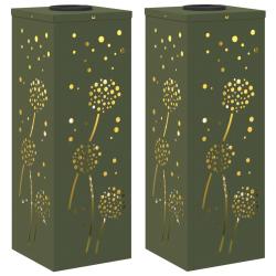 Lot de 2 lumi&egrave;res de chemin LED solaire design moderne 18 x 18 x 50 cm en acier vert olive 02_00525