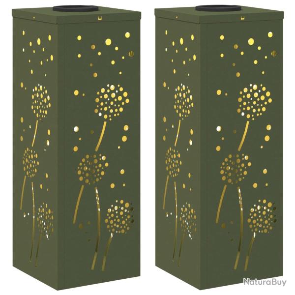 Lot de 2 lumi�res de chemin LED solaire design moderne 18 x 18 x 50 cm en acier vert olive 02_00525