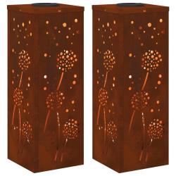 Lot de 2 lumi&egrave;res de chemin LED solaire design moderne jardin 18 x 18 x 50 cm en acier rouill&eacute; 02_0