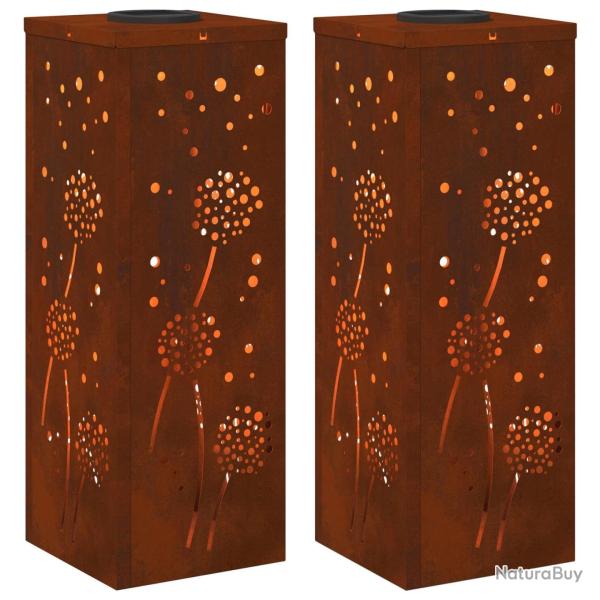 Lot de 2 lumi�res de chemin LED solaire design moderne jardin 18 x 18 x 50 cm en acier rouill� 02_0