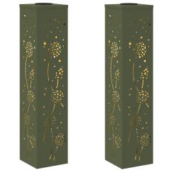 Lot de 2 lumi&egrave;res de cheminement solaire &eacute;l&eacute;gantes ext&eacute;rieur 18 x 18 x 80 cm en acier vert olive 02