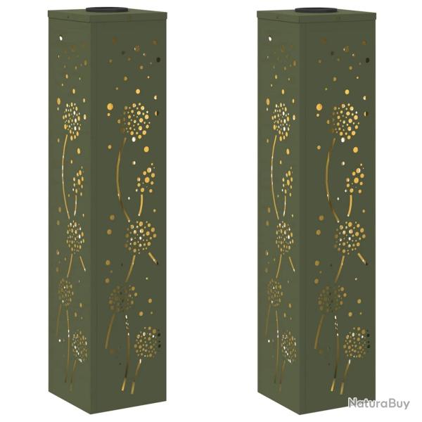Lot de 2 lumi�res de cheminement solaire �l�gantes ext�rieur 18 x 18 x 80 cm en acier vert olive 02