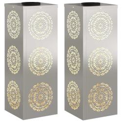 Lot de 2 lampes de chemin solaire design moderne 18 x 18 x 50 cm en acier patin&eacute; rouill&eacute; 02_0052598