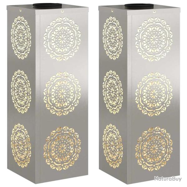 Lot de 2 lampes de chemin solaire design moderne 18 x 18 x 50 cm en acier patin� rouill� 02_0052598
