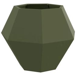 Jardinier en acier rectangulaire 75 x 75 x 60 cm design ext&eacute;rieur pratique pour plantes en vert oli