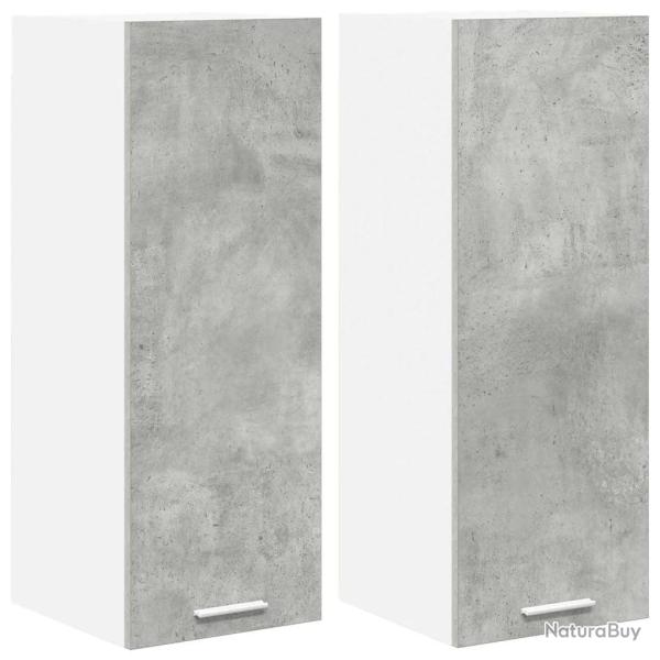 Lot de 2 armoires suspendues modernes rangement spacieux 30 x 31 x 80 cm en bois d'ing�nierie gris