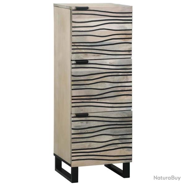 Highboard rectangulaire rustique espace de rangement 40 x 33 x 110 cm en bois de manguier blanc 02_
