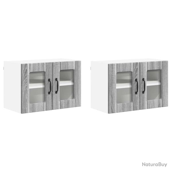 Lot de 2 armoires de rangement cuisine moderne 60 x 31 x 40 cm en bois d'ing�nierie gris sonoma 02_