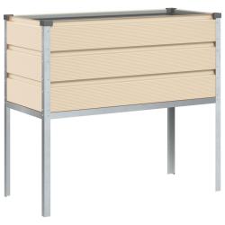 Bac &agrave; planter sur&eacute;lev&eacute; id&eacute;al jardin terrasse 100 x 45 x 90 cm en acier galvanis&eacute; ivoire 02_0059173