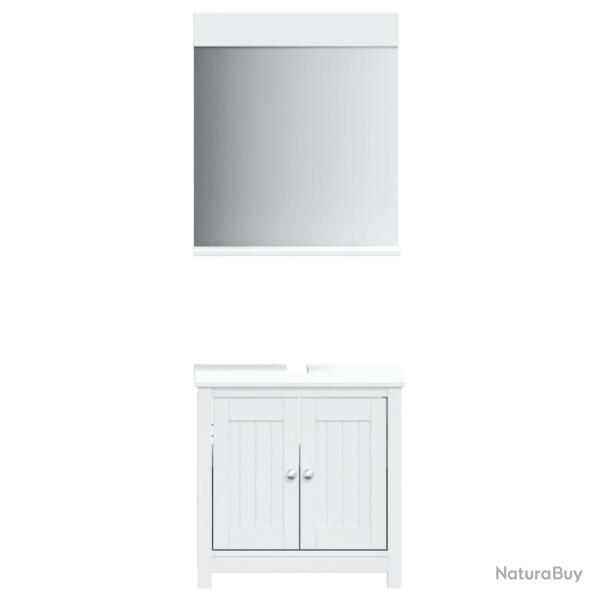 Lot de 2 meubles de salle de bain compact blanc design pratique 60 x 34 x 59 cm en pin massif blanc