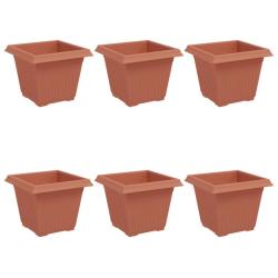 Lot de 6 pots de fleurs carr&eacute;s modernes jardin 43 x 43 x 33,5 cm en plastique rouge brique 02_00593