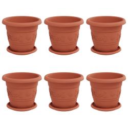 Lot de 6 pots cylindriques modernes pour plantes int&eacute;rieur ext&eacute;rieur 26 x 21.5 cm en plastique roug