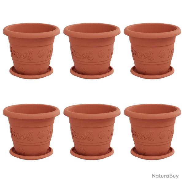 Lot de 6 pots cylindriques modernes pour plantes int�rieur ext�rieur 26 x 21.5 cm en plastique roug