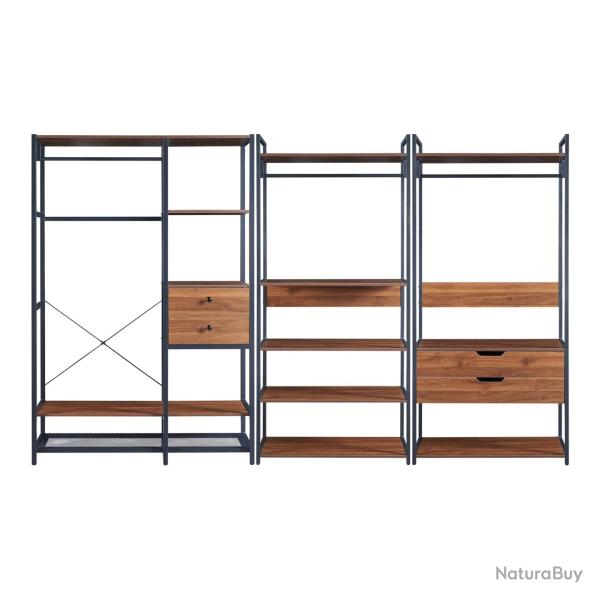 Ensemble de 3 portants rangement organisation � v�tements 4 tiroirs 7 �tag�res noir effet noyer 03_