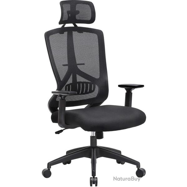 Fauteuil de bureau ergonomique r�glable avec appui-t�te et accoudoirs 53 x 52 x 120-133 cm en tissu