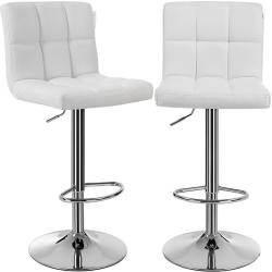 Lot de 2 tabourets de bar r&eacute;glables confortables design moderne 38 x 44,5 x 95-115 cm en PU blanc 1