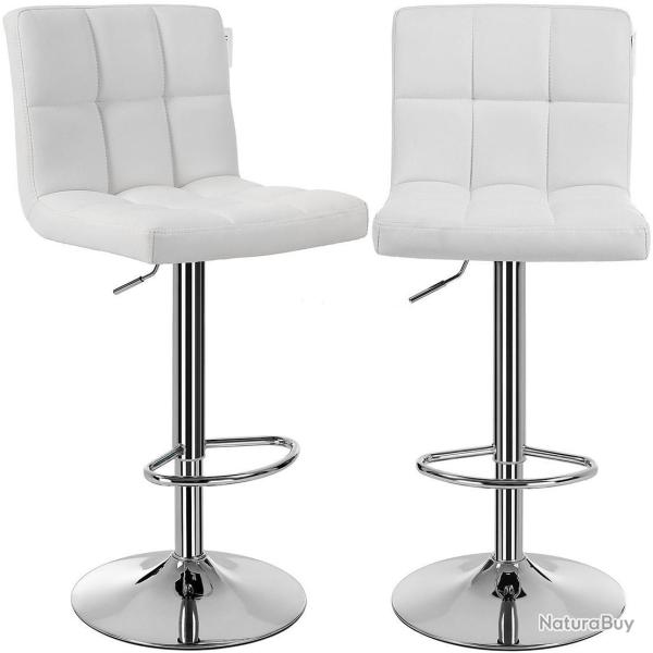 Lot de 2 tabourets de bar r�glables confortables design moderne 38 x 44,5 x 95-115 cm en PU blanc 1