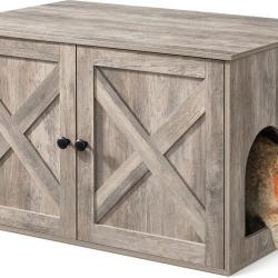 Maison de toilette pour chat 80 x 53 x 50 cm avec s&eacute;parateur int&eacute;rieur style rustique ambiance cosy
