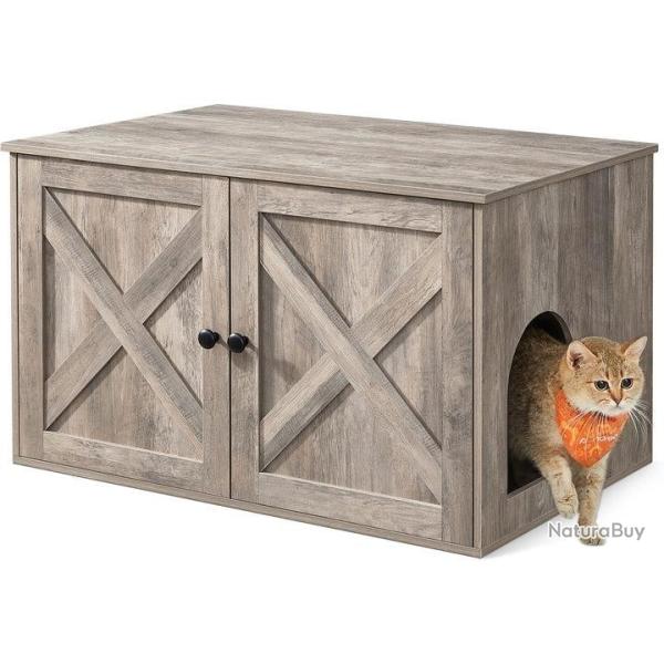 Maison de toilette pour chat 80 x 53 x 50 cm avec s�parateur int�rieur style rustique ambiance cosy