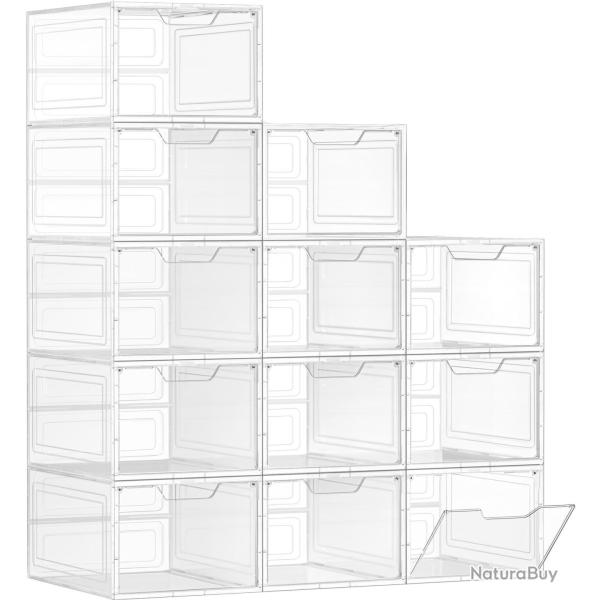 Lot de 6 bo�tes � chaussures empilables rangement pratique 27 x 34,5 x 19 cm en plastique blanc 12_