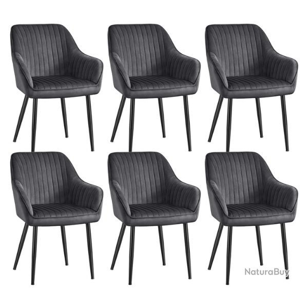 Lot de 6 chaises de salle � manger rembourr�e avec accoudoirs 60 x 62,5 x 85 cm confort ergonomique