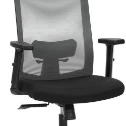 Chaise de bureau ergonomique r&eacute;glable avec accoudoirs et appui-t&ecirc;te 65 x 53 x 126 cm en toile grise