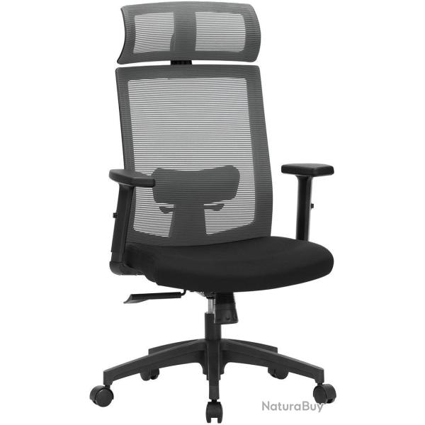 Chaise de bureau ergonomique r�glable avec accoudoirs et appui-t�te 65 x 53 x 126 cm en toile grise