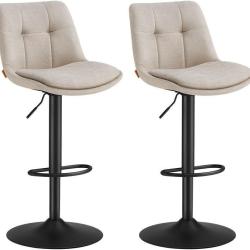 Lot de 2 tabourets de bar pivotants r&eacute;glables 44 x 48 x 90-112 cm confort matelass&eacute; style moderne e