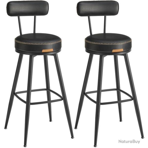 Lot de 2 tabourets de bar modernes 57 x 57 x 101 cm assise confortable style contemporain en PU noi