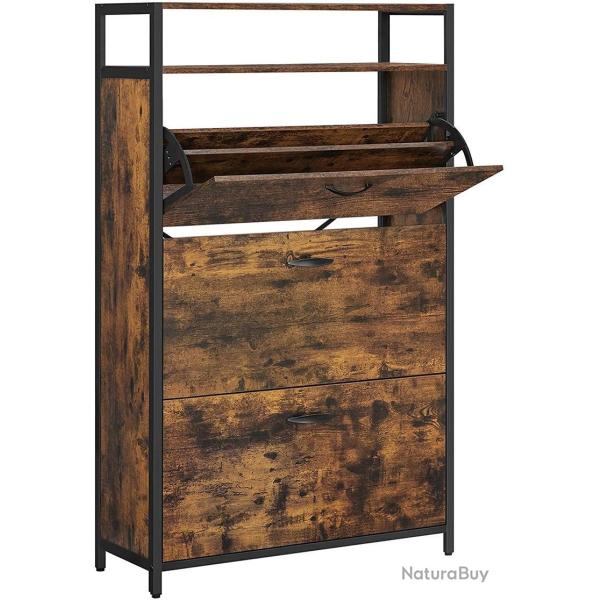 Meuble � chaussures avec 3 abattants pour entr�e 80 x 30 x 130 cm capacit� 15-24 paires en panneau