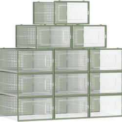 Lot de 18 bo&icirc;tes &agrave; chaussures empilables rangement pratique 33,5 x 23,2 x 14,3 cm en plastique tran