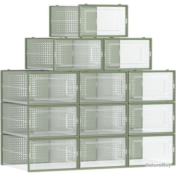 Lot de 18 bo�tes � chaussures empilables rangement pratique 33,5 x 23,2 x 14,3 cm en plastique tran