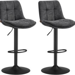 Lot de 2 tabourets de bar r&eacute;glables hauteur 44 x 48 x 90-112 cm assise confortable style contempora