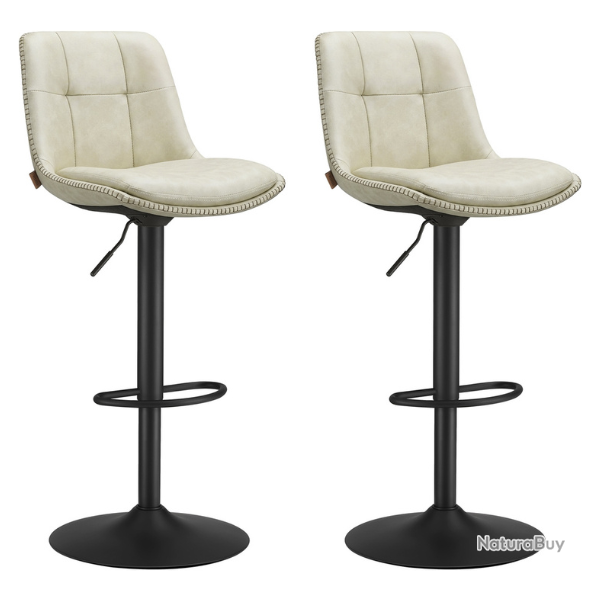 Lot de 2 tabourets de bar r�glables hauteur 44 x 47 x 93-114 cm assise ergonomique style moderne en