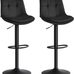 Lot de 2 tabourets de bar r&eacute;glables hauteur 48,5 x 43 x 93,5 cm en acier noir d'encre 12_0011590