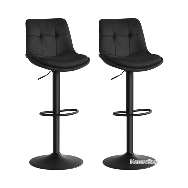 Lot de 2 tabourets de bar r�glables hauteur 48,5 x 43 x 93,5 cm en acier noir d'encre 12_0011590