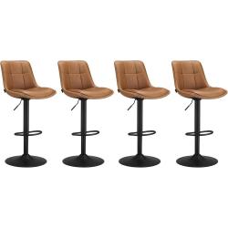 Lot de 4 tabourets de bar pivotants r&eacute;glables 48.5 x 43 x 93.5-114 cm assise ergonomique style cont
