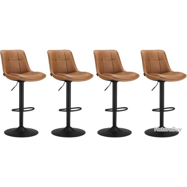 Lot de 4 tabourets de bar pivotants r�glables 48.5 x 43 x 93.5-114 cm assise ergonomique style cont